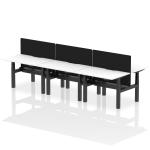 Air Back-to-Back 1200 x 800mm Height Adjustable 6 Person Bench Desk White Top with Scalloped Edge Black Frame with Black Straight Screen HA01849
