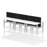 Air Back-to-Back 1200 x 800mm Height Adjustable 6 Person Office Bench Desk White Top with Scalloped Edge Silver Frame with Black Straight Screen HA01851