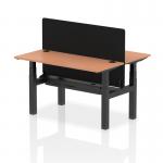 Air Back-to-Back 1400 x 600mm Height Adjustable 2 Person Office Bench Desk Beech Top with Cable Ports Black Frame with Black Straight Screen HA01855