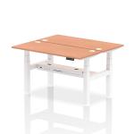 Air Back-to-Back 1400 x 600mm Height Adjustable 2 Person Bench Desk Beech Top with Cable Ports White Frame HA01858