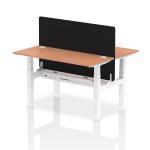 Air Back-to-Back 1400 x 600mm Height Adjustable 2 Person Bench Desk Beech Top with Cable Ports White Frame with Black Straight Screen HA01859