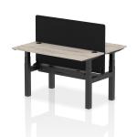 Air Back-to-Back 1400 x 600mm Height Adjustable 2 Person Bench Desk Grey Oak Top with Cable Ports Black Frame with Black Straight Screen HA01861