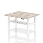 Air Back-to-Back 1400 x 600mm Height Adjustable 2 Person Bench Desk Grey Oak Top with Cable Ports White Frame HA01864