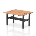 Air Back-to-Back 1400 x 600mm Height Adjustable 2 Person Bench Desk Oak Top with Cable Ports Black Frame HA01872