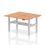 Air Back-to-Back 1400 x 600mm Height Adjustable 2 Person Bench Desk Oak Top with Cable Ports Silver Frame HA01874