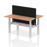 Air Back-to-Back 1400 x 600mm Height Adjustable 2 Person Bench Desk Oak Top with Cable Ports Silver Frame with Black Straight Screen HA01875
