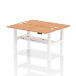 Air Back-to-Back 1400 x 600mm Height Adjustable 2 Person Bench Desk Oak Top with Cable Ports White Frame HA01876