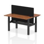 Air Back-to-Back 1400 x 600mm Height Adjustable 2 Person Bench Desk Walnut Top with Cable Ports Black Frame with Black Straight Screen HA01879