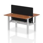 Air Back-to-Back 1400 x 600mm Height Adjustable 2 Person Bench Desk Walnut Top with Cable Ports Silver Frame with Black Straight Screen HA01881