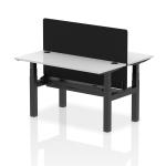 Air Back-to-Back 1400 x 600mm Height Adjustable 2 Person Bench Desk White Top with Cable Ports Black Frame with Black Straight Screen HA01885