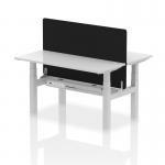 Air Back-to-Back 1400 x 600mm Height Adjustable 2 Person Office Bench Desk White Top with Cable Ports Silver Frame with Black Straight Screen HA01887