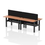 Air Back-to-Back 1400 x 600mm Height Adjustable 4 Person Bench Desk Beech Top with Cable Ports Black Frame with Black Straight Screen HA01891