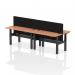 Air Back-to-Back 1400 x 600mm Height Adjustable 4 Person Office Bench Desk Beech Top with Cable Ports Black Frame with Black Straight Screen HA01891