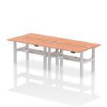 Air Back-to-Back 1400 x 600mm Height Adjustable 4 Person Bench Desk Beech Top with Cable Ports Silver Frame HA01892