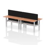Air Back-to-Back 1400 x 600mm Height Adjustable 4 Person Bench Desk Beech Top with Cable Ports Silver Frame with Black Straight Screen HA01893