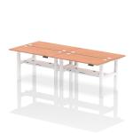 Air Back-to-Back 1400 x 600mm Height Adjustable 4 Person Bench Desk Beech Top with Cable Ports White Frame HA01894