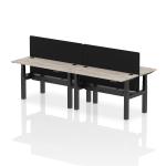 Air Back-to-Back 1400 x 600mm Height Adjustable 4 Person Bench Desk Grey Oak Top with Cable Ports Black Frame with Black Straight Screen HA01897