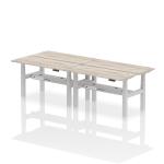 Air Back-to-Back 1400 x 600mm Height Adjustable 4 Person Bench Desk Grey Oak Top with Cable Ports Silver Frame HA01898
