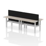 Air Back-to-Back 1400 x 600mm Height Adjustable 4 Person Bench Desk Grey Oak Top with Cable Ports Silver Frame with Black Straight Screen HA01899