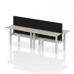 Air Back-to-Back 1400 x 600mm Height Adjustable 4 Person Bench Desk Grey Oak Top with Cable Ports Silver Frame with Black Straight Screen HA01899