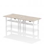 Air Back-to-Back 1400 x 600mm Height Adjustable 4 Person Bench Desk Grey Oak Top with Cable Ports White Frame HA01900