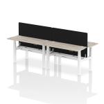 Air Back-to-Back 1400 x 600mm Height Adjustable 4 Person Bench Desk Grey Oak Top with Cable Ports White Frame with Black Straight Screen HA01901