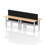 Air Back-to-Back 1400 x 600mm Height Adjustable 4 Person Bench Desk Maple Top with Cable Ports Silver Frame with Black Straight Screen HA01905