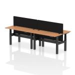 Air Back-to-Back 1400 x 600mm Height Adjustable 4 Person Bench Desk Oak Top with Cable Ports Black Frame with Black Straight Screen HA01909