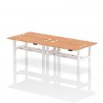 Air Back-to-Back 1400 x 600mm Height Adjustable 4 Person Office Bench Desk Oak Top with Cable Ports White Frame HA01912