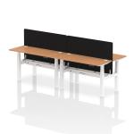 Air Back-to-Back 1400 x 600mm Height Adjustable 4 Person Bench Desk Oak Top with Cable Ports White Frame with Black Straight Screen HA01913
