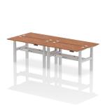 Air Back-to-Back 1400 x 600mm Height Adjustable 4 Person Bench Desk Walnut Top with Cable Ports Silver Frame HA01916