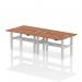 Air Back-to-Back 1400 x 600mm Height Adjustable 4 Person Office Bench Desk Walnut Top with Cable Ports Silver Frame HA01916