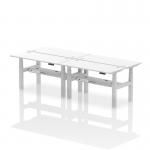 Air Back-to-Back 1400 x 600mm Height Adjustable 4 Person Office Bench Desk White Top with Cable Ports Silver Frame HA01922