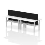 Air Back-to-Back 1400 x 600mm Height Adjustable 4 Person Bench Desk White Top with Cable Ports Silver Frame with Black Straight Screen HA01923