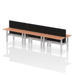 Air Back-to-Back 1400 x 600mm Height Adjustable 6 Person Bench Desk Beech Top with Cable Ports Silver Frame with Black Straight Screen HA01929