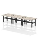 Air Back-to-Back 1400 x 600mm Height Adjustable 6 Person Bench Desk Grey Oak Top with Cable Ports Black Frame HA01932