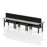 Air Back-to-Back 1400 x 600mm Height Adjustable 6 Person Bench Desk Grey Oak Top with Cable Ports Black Frame with Black Straight Screen HA01933