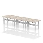 Air Back-to-Back 1400 x 600mm Height Adjustable 6 Person Bench Desk Grey Oak Top with Cable Ports Silver Frame HA01934