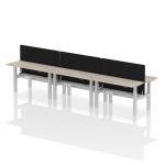 Air Back-to-Back 1400 x 600mm Height Adjustable 6 Person Bench Desk Grey Oak Top with Cable Ports Silver Frame with Black Straight Screen HA01935