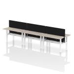 Air Back-to-Back 1400 x 600mm Height Adjustable 6 Person Bench Desk Grey Oak Top with Cable Ports White Frame with Black Straight Screen HA01937