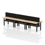 Air Back-to-Back 1400 x 600mm Height Adjustable 6 Person Bench Desk Maple Top with Cable Ports Black Frame with Black Straight Screen HA01939