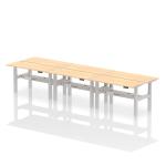 Air Back-to-Back 1400 x 600mm Height Adjustable 6 Person Bench Desk Maple Top with Cable Ports Silver Frame HA01940