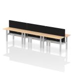 Air Back-to-Back 1400 x 600mm Height Adjustable 6 Person Bench Desk Maple Top with Cable Ports Silver Frame with Black Straight Screen HA01941