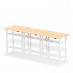 Air Back-to-Back 1400 x 600mm Height Adjustable 6 Person Office Bench Desk Maple Top with Cable Ports White Frame HA01942