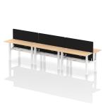 Air Back-to-Back 1400 x 600mm Height Adjustable 6 Person Bench Desk Maple Top with Cable Ports White Frame with Black Straight Screen HA01943
