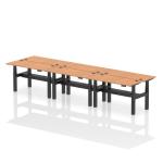 Air Back-to-Back 1400 x 600mm Height Adjustable 6 Person Bench Desk Oak Top with Cable Ports Black Frame HA01944