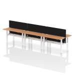 Air Back-to-Back 1400 x 600mm Height Adjustable 6 Person Bench Desk Oak Top with Cable Ports White Frame with Black Straight Screen HA01949