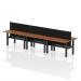 Air Back-to-Back 1400 x 600mm Height Adjustable 6 Person Bench Desk Walnut Top with Cable Ports Black Frame with Black Straight Screen HA01951