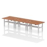 Air Back-to-Back 1400 x 600mm Height Adjustable 6 Person Bench Desk Walnut Top with Cable Ports Silver Frame HA01952