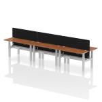 Air Back-to-Back 1400 x 600mm Height Adjustable 6 Person Bench Desk Walnut Top with Cable Ports Silver Frame with Black Straight Screen HA01953